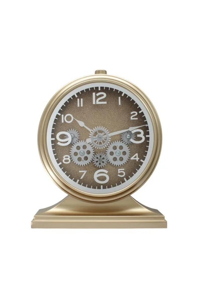 Efe Mark Premium Serisi Modern Kadranlı Döner Çarklı 32x28 CM Ev ve Ofis Masa ve Duvar Saati Rakamlı Simli Gold ürün görseli