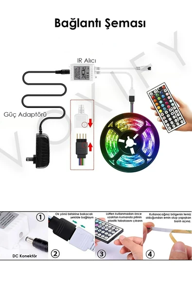 Voxify Şerit Led 5 Metre Animasyonlu Tak Çalıştır Kumandalı Trafolu Rgb Şerit Işık Aydınlatma Parti Led - 3