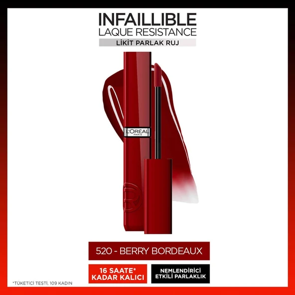 L'Oréal Paris Infaillible Laque Resistance Likit Parlak Ruj - 520 Berry Bordeaux