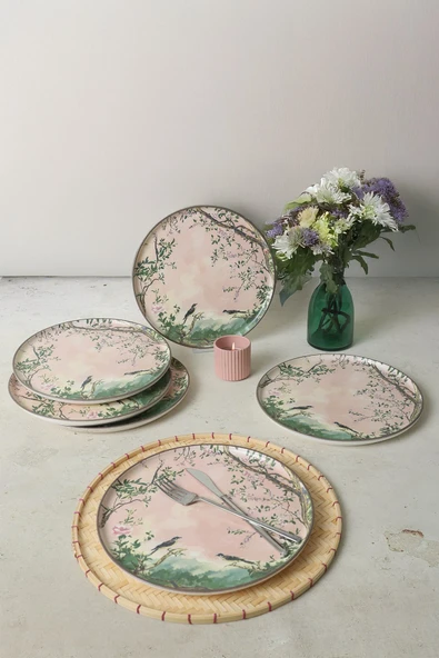 Keramika Pink Woods Nordic Servis Tabağı 28 cm 6 Adet 22641 - Resim 3