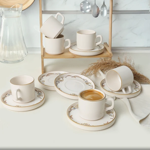 Keramika Bronze Bloom  Stackable Çay Takımı 12 Parça 6 Kişilik