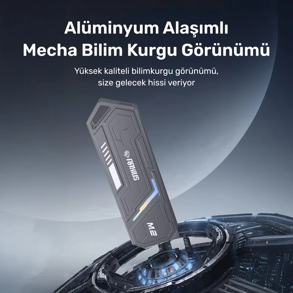 RaXius DK03 USB-A/Type-C Kablolu RGB 22x80 M.2 NVMe Taşınabilir Harici SSD (Boş Kutu) - 7