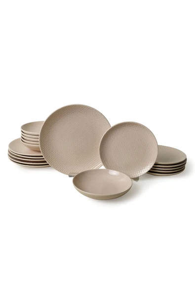 Keramika Kumlu Krem Rölyefli Yemek Takımı 18 Parça 6 Kişilik Q32 - 7