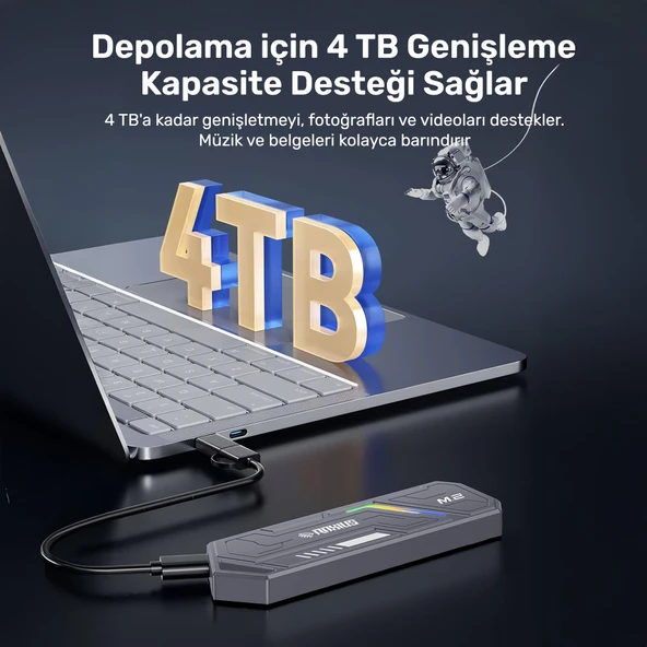 RaXius DK03 USB-A/Type-C Kablolu RGB 22x80 M.2 NVMe Taşınabilir Harici SSD (Boş Kutu) - 8