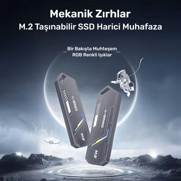 RaXius DK03 USB-A/Type-C Kablolu RGB 22x80 M.2 NVMe Taşınabilir Harici SSD (Boş Kutu) - 4