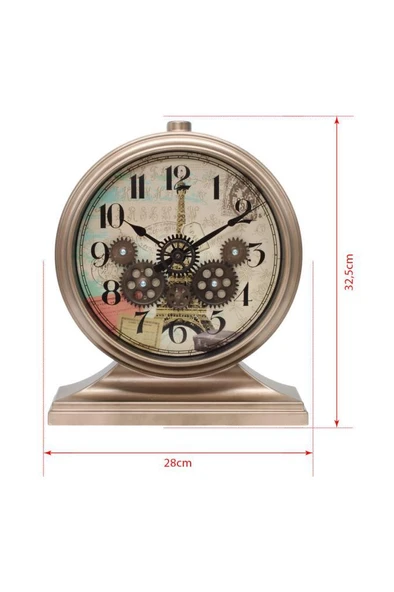 Efe Mark Premium Serisi Modern Kadranlı Döner Çarklı 32x28 CM Ev ve Ofis Masa ve Duvar Saati Rakamlı Bronz - 5