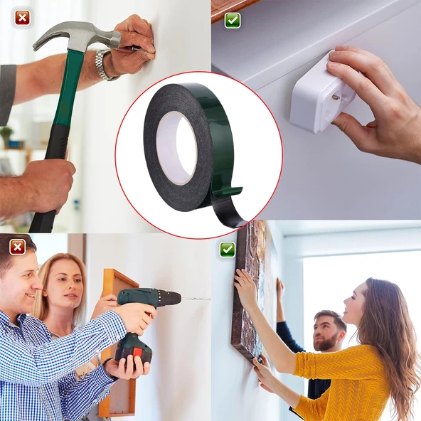 Çift Taraflı Köpük Sünger Bant Eva Montaj Bandı Siyah 30 mm x 10 Metre 1 Adet - 4
