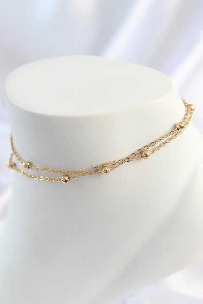 316L Çelik Gold Renk 2'Li Topçuk Zincir Model Kadın Halhal - TJ-HH1647