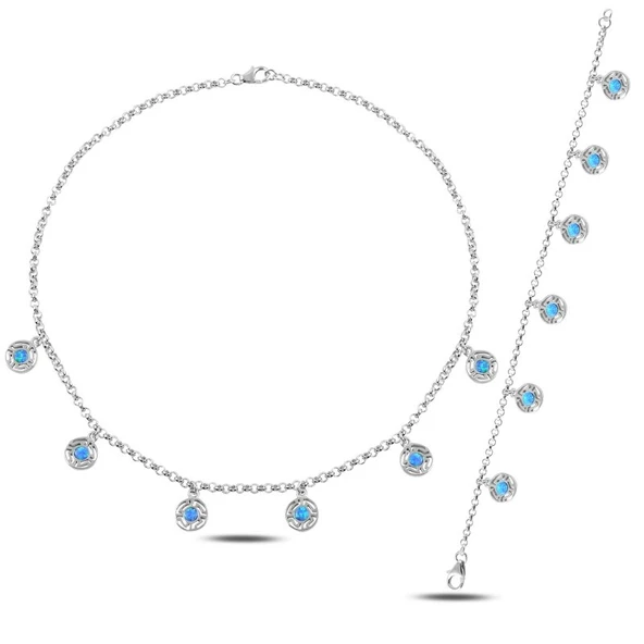 Gümüş Opal Taşlı Sallantılı Set