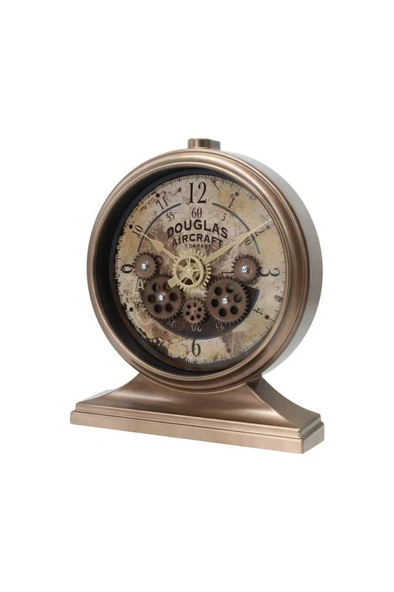 Efe Mark Premium Serisi Antik Eskitme Kadranlı Döner Çarklı 32x28 CM Ev ve Ofis Masa ve Duvar Saati Rakamlı Bronz - Resim 2