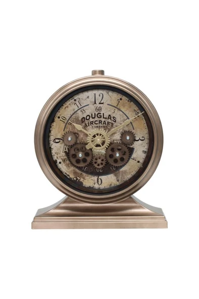 Efe Mark Premium Serisi Antik Eskitme Kadranlı Döner Çarklı 32x28 CM Ev ve Ofis Masa ve Duvar Saati Rakamlı Bronz ürün görseli