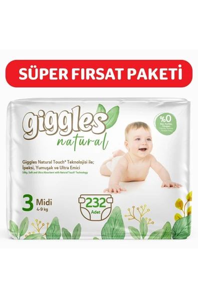 Natural 3 Numara Midi Pamuklu Bebek Bezi 232 Adet