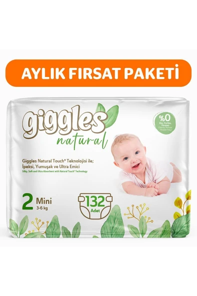 Natural 2 Numara Mini Pamuklu Bebek Bezi 132 Adet