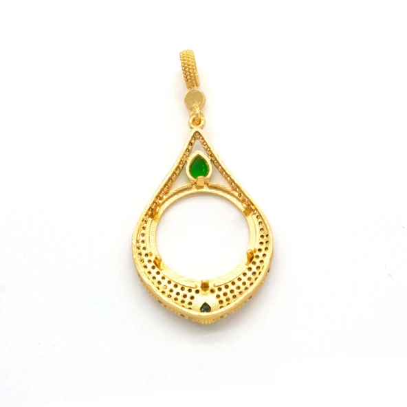 Yarım Altın Çerçeveli Kolye Ucu Altın Kaplama İşlemeli TGR-649 - 2