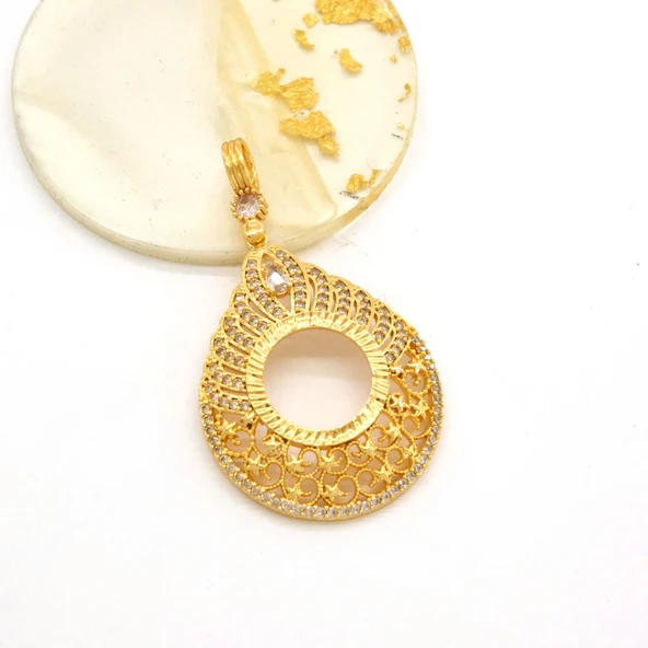 Çeyrek Altın Çerçeveli Kolye Ucu Altın Kaplama TGR-689 - 3