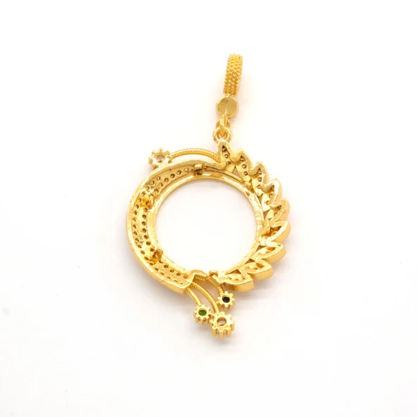 Yarım Altın Çerçeveli Kolye Ucu Altın Kaplama Yuvarlak TGR-617 - 2