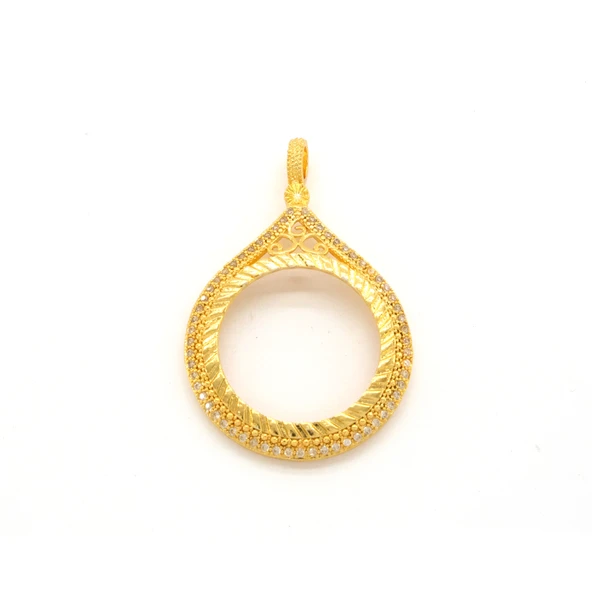 Tam Altın Çerçeveli Kolye Ucu Altın Kaplama İşlemeli TGR-603