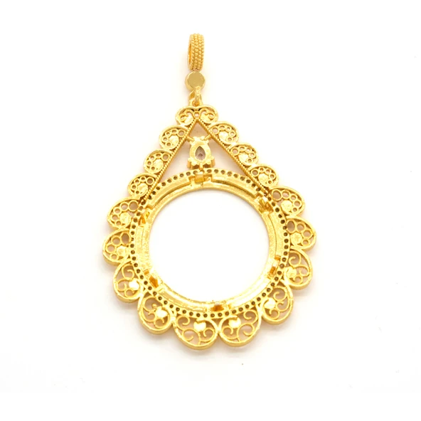 Tam Altın Çerçeveli Kolye Ucu Altın Kaplama Çiçek Model TGR-602 - 2