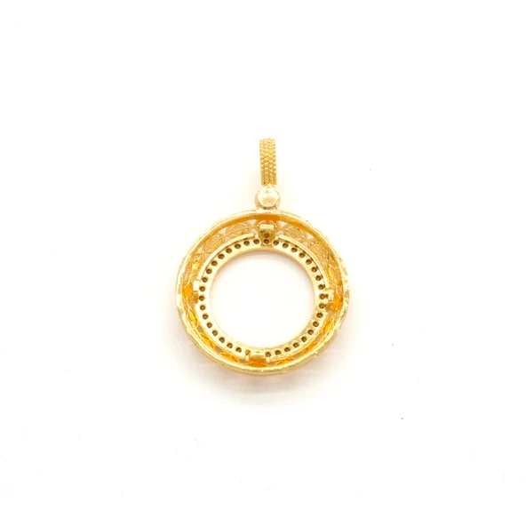 Yarım Altın Çerçeveli Kolye Ucu Altın Kaplama Yuvarlak TGR-625 - 2