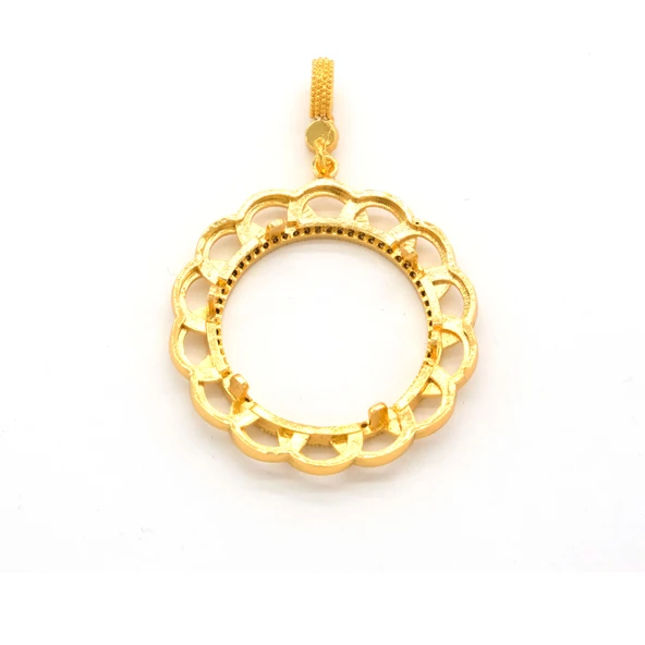 Tam Altın Çerçeveli Kolye Ucu Altın Kaplama TGR-611 - 2