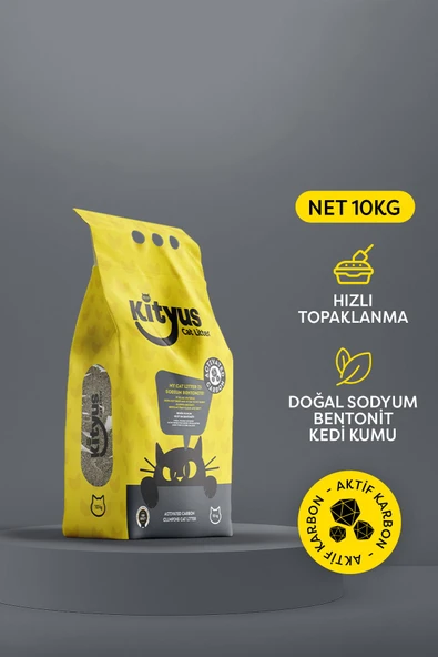Kityus  Ekstra Topaklanan, Ince Taneli, Tozsuz, Aktif Karbonlu Bentonit Kedi Kumu 10kg