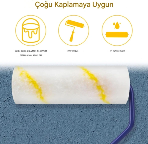 Parmak Rulo Saplı Duvar Boya Rulosu Fırça Saten Parmak Boyama Boyacı Tadilat Rulosu 10 cm - 5