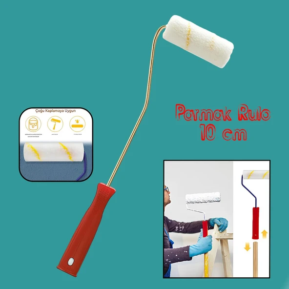 Parmak Rulo Saplı Duvar Boya Rulosu Fırça Saten Parmak Boyama Boyacı Tadilat Rulosu 10 cm