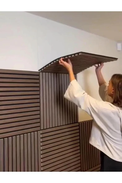 Renkli Duvarlar 1m² (50cmx50cm 4 Adet)Kahverengi Akustik Duvar Paneli 3mm Keçe Ve 8mm Mdflam Duvar Çıtası Lambiri - 5