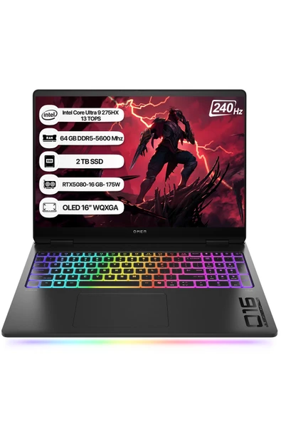 HP Omen Max B92QPEA Intel Core Ultra 9 275HX 13 TOPS 64GB 2TB SSD RTX5080-16GB Freedos 16" OLED WQXGA 240Hz Taşınabilir Bilgisayar