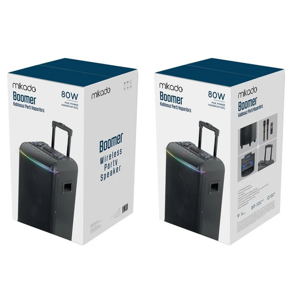 Mikado MD-90BT Bykalite Boomer 80W 2 Adet UHF Mikrofonlu USB+TF+AUX+ Bluetooth Destekli Siyah Profesyonel Ses Sistemi - 7
