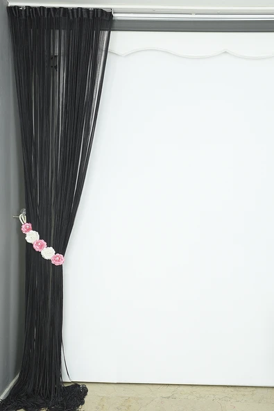 DÜZ İP  MODEL 100 Cm EN 280 Cm BOY KOYU ANTRASİT RENK HAZIR İP PERDE - Resim 4