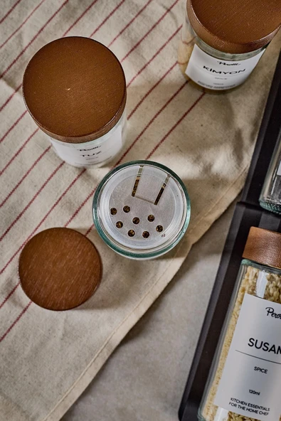 Raul Woody 12'li Minimal Akasya Kapak Baharatlık Seti 120ml-30 Ad. Siyah-Beyaz Etiket Hediyeli - 3