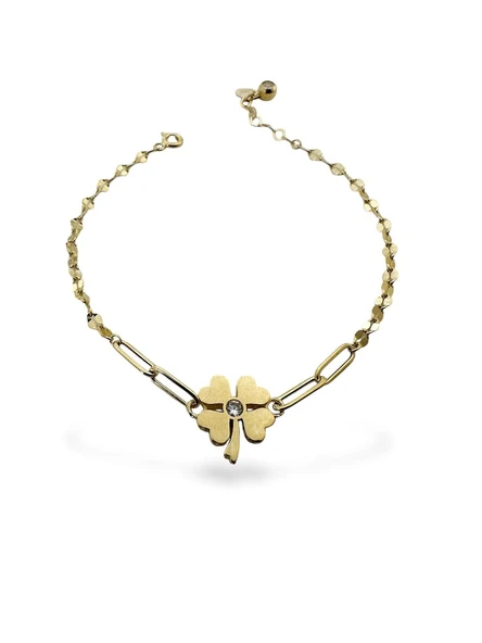 İtalyan Işıltılı Ataç Yonca Çok Şık Altın Bileklik ürün görseli