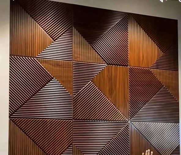 Renkli Duvarlar 1m² (50cmx50cm 4 Adet) Kahverengi 3D ABS PVC Çizgili Desenli Dayanıklı Duvar Paneli Silinebilir - Resim 4