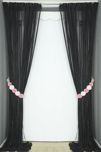 DÜZ İP  MODEL 100 Cm EN 280 Cm BOY KOYU ANTRASİT RENK HAZIR İP PERDE - Resim 5