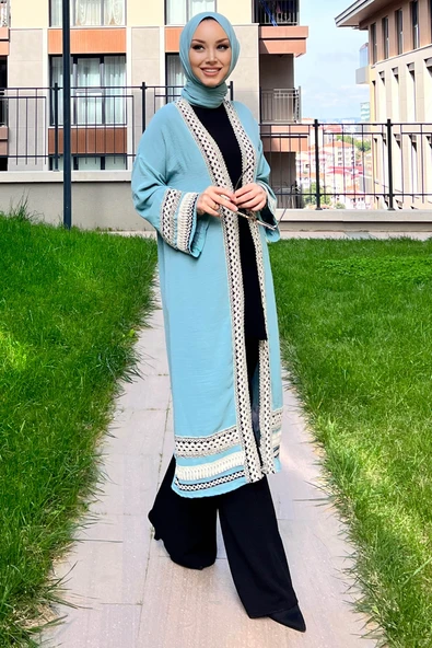 Düz Orta Kadın Yeşil Kimono - 10166 - 2