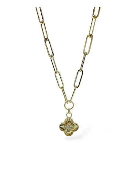 İtalyan Işıltılı Ataç Zincir Yonca Çok Şık Günlük Altın Kolye ürün görseli