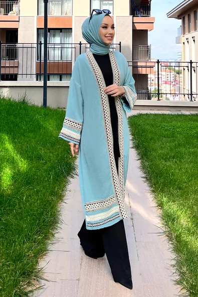 Düz Orta Kadın Yeşil Kimono - 10166 - 4