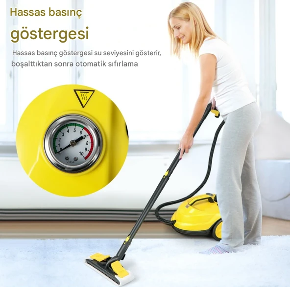 QASUL Buharlı Temizleyici 2000W Tekerlekli Temizleme Makinesi 1.8L Su Kapasitesi ve Aksesuar Seti - 3