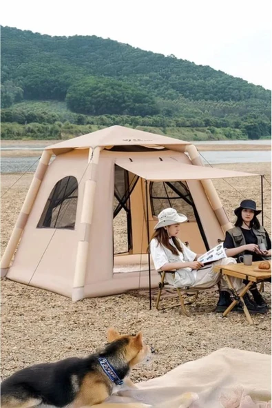 Doğa Kamp 6 Kişilik Tenteli 4 Mevsim Su Geçirmez Şişme Kamp Çadırı  220x220x190 CM - 3
