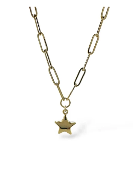 İtalyan Işıltılı Ataç Zincir Taşsız Yıldız Çok Şık Günlük Altın Kolye ürün görseli