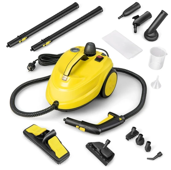 QASUL Buharlı Temizleyici 2000W Tekerlekli Temizleme Makinesi 1.8L Su Kapasitesi ve Aksesuar Seti