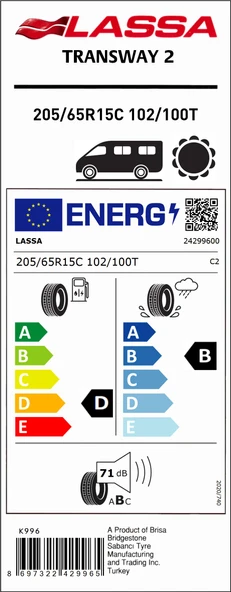 LAS.205/65R15 C 102/100T TRANSWAY 2 (D-B-71) (YAZ) LASSA LASTİK (2025) - Resim 2