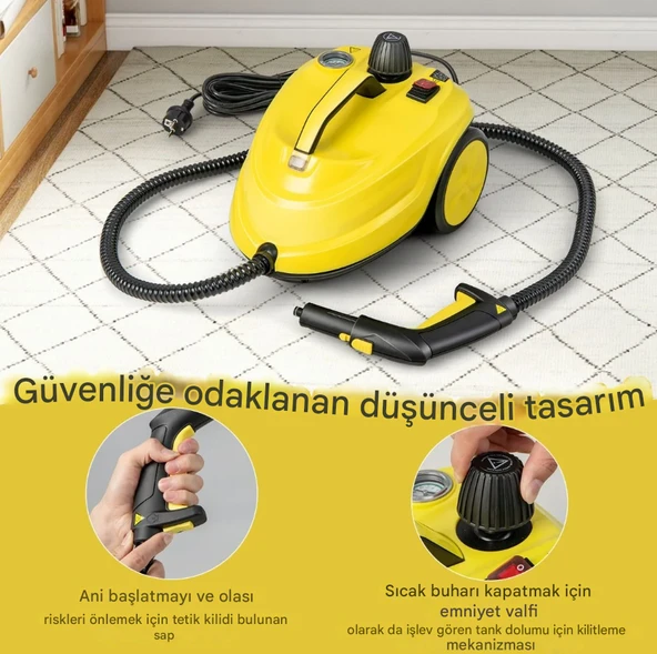 QASUL Buharlı Temizleyici 2000W Tekerlekli Temizleme Makinesi 1.8L Su Kapasitesi ve Aksesuar Seti - 5