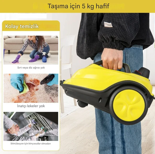 QASUL Buharlı Temizleyici 2000W Tekerlekli Temizleme Makinesi 1.8L Su Kapasitesi ve Aksesuar Seti - 4