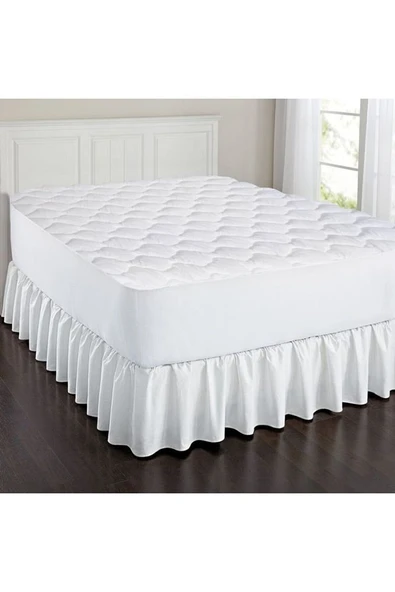 Beyaz Pileli Baza Eteği Pamuk Saten