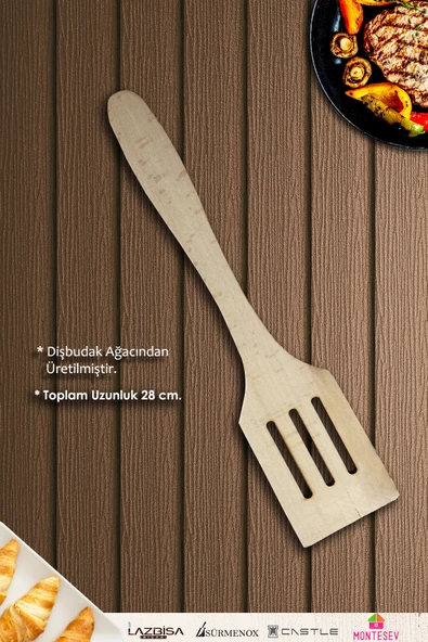 Standlı Ahşap Tahta Kaşık Seti Yemek Servis Sunum Kaşık Seti Ahşap Kaşıklık - Doğal Ağaç (5 Parça) - Resim 4