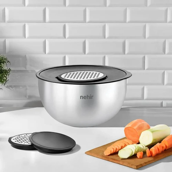 Nehir Silver Çelik Saten 5 Parça Rendeli Saklama Kabı Seti