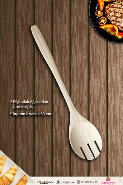 Standlı Ahşap Tahta Kaşık Seti Yemek Servis Sunum Kaşık Seti Ahşap Kaşıklık - Doğal Ağaç (5 Parça) - Resim 3