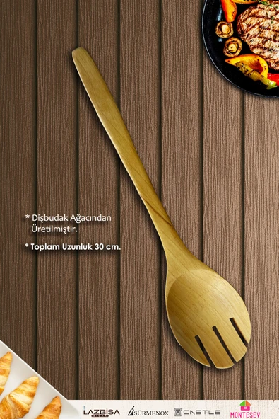 Standlı Ahşap Tahta Kaşık Seti Yemek Servis Sunum Kaşık Seti Ahşap Kaşıklık - Doğal yağlı (5 Parça) - Resim 5